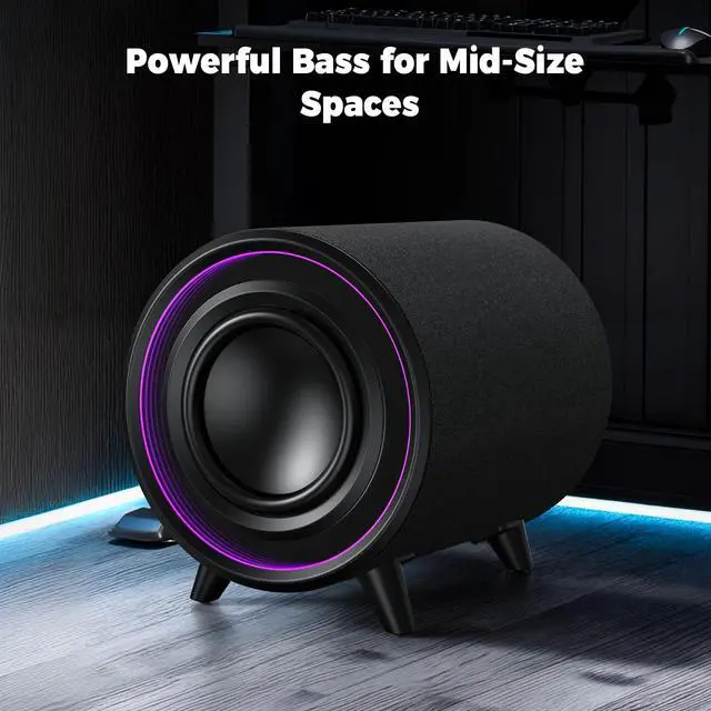 Alt view image 5 of 6 - Powered Subwoofer, 100W Peak Sub with DSP, 6.5 Subs with Infinity Mirror - 3D Tunnel Light, 6 LED Home Theater Subwoofers, 40Hz-250Hz, Class-D Amp, Low Pass dial, Phase Switch
