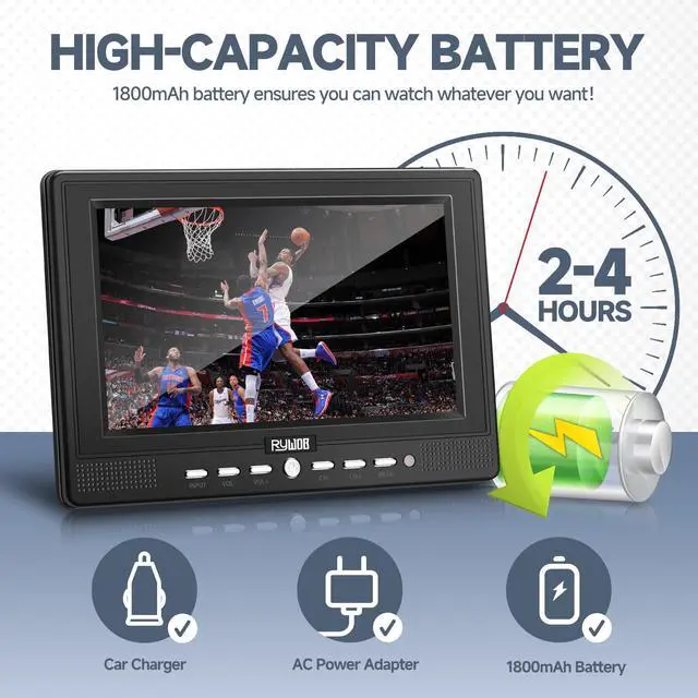 Alt view image 3 of 6 - 7 Small Portable TV with Antenna,Rechargeable Battery with Stand | Built-in Digital Tuner and FM,Equipped USB/TF card interfaces,Mini TV for Camping,Car