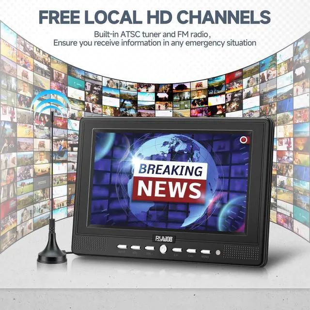 Alt view image 4 of 6 - 7 Small Portable TV with Antenna,Rechargeable Battery with Stand | Built-in Digital Tuner and FM,Equipped USB/TF card interfaces,Mini TV for Camping,Car