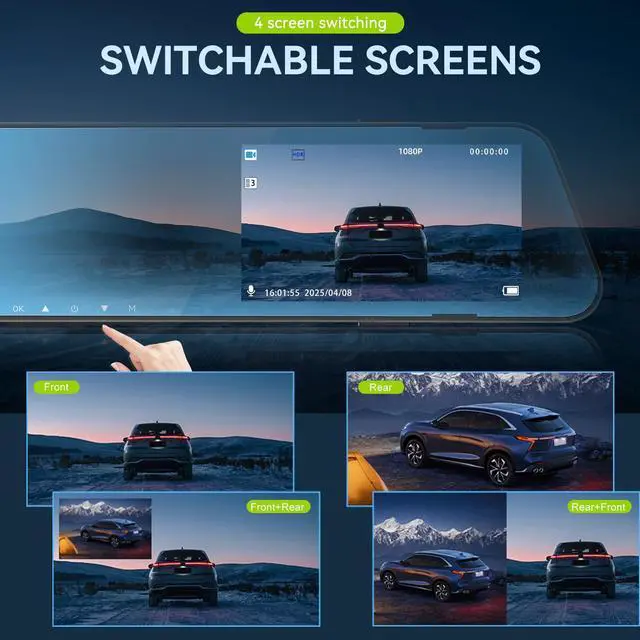 Alt view image 3 of 6 - 4.5 Inch Mirror Dash Cam Backup Camera 1080P Front and Rear View Mirror Camera for Cars Dual Lens Cam Loop Recording 150°Wide Angle G-Sensor Parking Assistance