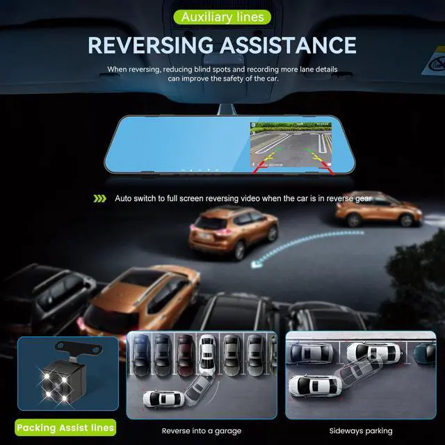 Alt view image 4 of 6 - 4.5 Inch Mirror Dash Cam Backup Camera 1080P Front and Rear View Mirror Camera for Cars Dual Lens Cam Loop Recording 150°Wide Angle G-Sensor Parking Assistance