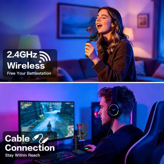 Alt view image 5 of 6 - Wireless Microphone for PC Mac iPhone iPad & Android, USB Mic with Noise Reduction, Tap Mute and Volume Control, RGB Light and Real-Time Monitoring, for Podcasting Streaming Gaming & TikTok
