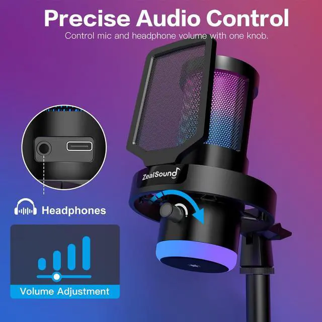 Alt view image 6 of 6 - Wireless Microphone for PC Mac iPhone iPad & Android, USB Mic with Noise Reduction, Tap Mute and Volume Control, RGB Light and Real-Time Monitoring, for Podcasting Streaming Gaming & TikTok