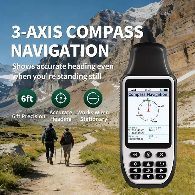 Alt view image 4 of 6 - S190 Handheld GPS Navigator, Rugged Handheld GPS for Hiking with 3-Axis Compass, 3.2" Color Display, Handheld GPS with Preloaded USA Topo Maps, 64GB Memory and Extra Battery Life