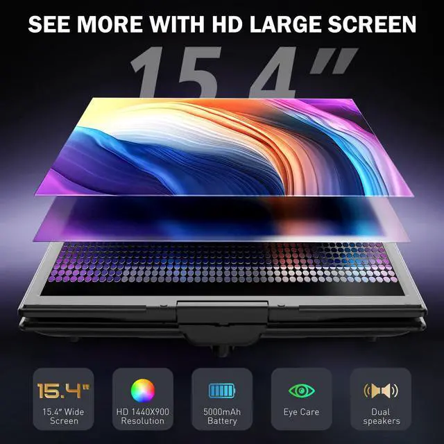 Alt view image 2 of 6 - 17.3" Portable DVD Player with Bluetooth Hadphones and Carrying Bag,15.4" Wide-Viewing-Angle HD Screen,6-Hours Rechargeable Battery,Car DVD Player for Kids,Support Bluetooth/HDMI in/AV/CD/VCD/DVD/USB
