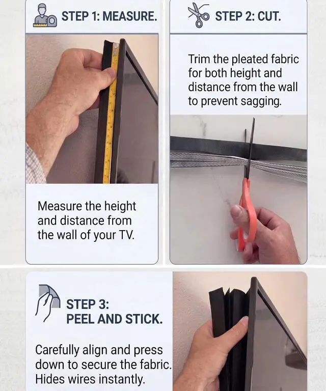 Alt view image 2 of 6 - TV Skirt | TV Side Cover, Curtains to Hide Cords & Television Mounts | Effectively conceals wires & mounts for a clean aesthetic, perfect for organizing cables on wall-mounted televisions