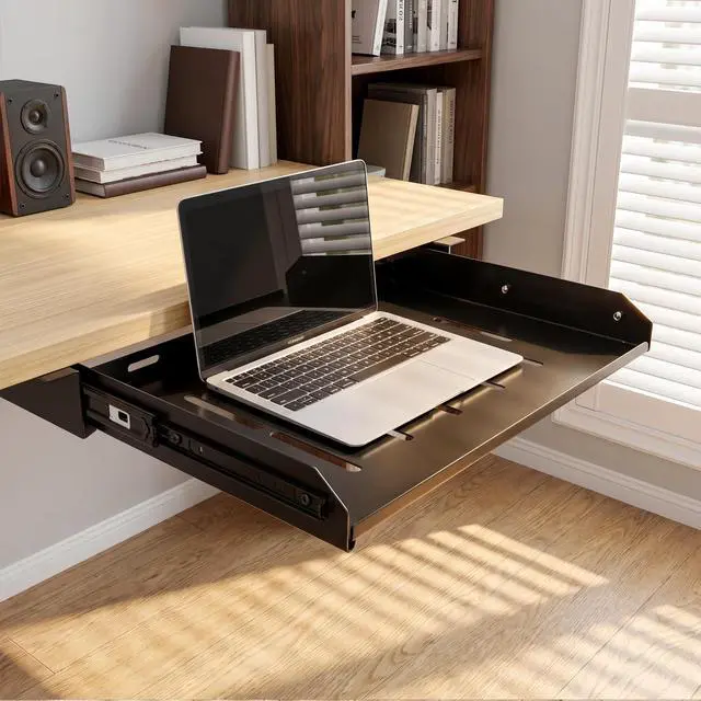Alt view image 3 of 5 - Under Desk Laptop Drawer with Air Vents, 16.3" x 12" Metal Laptop Drawer | Pull Out Under-Desktop Storage for Laptop & Accessories