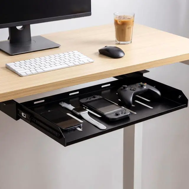 Alt view image 5 of 5 - Under Desk Laptop Drawer with Air Vents, 16.3" x 12" Metal Laptop Drawer | Pull Out Under-Desktop Storage for Laptop & Accessories