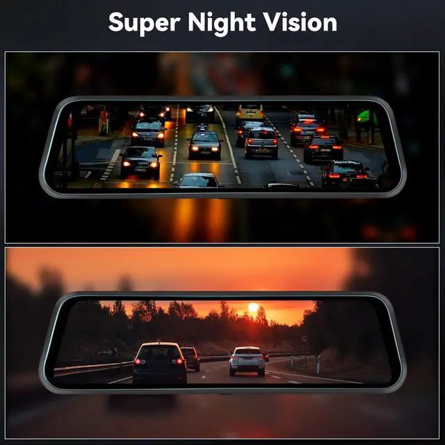 Alt view image 3 of 6 - Rear View Mirror Camera, Mirror Dash Cam for Car 1080P Front & Rear Mirror Cameras 9.66 Inch HD IPS Full Touch Screen 64G Card Night Vision Motion Detection Loop Recording 24H Parking Monitor