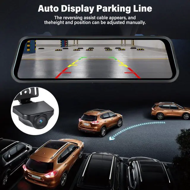 Alt view image 4 of 6 - Rear View Mirror Camera, Mirror Dash Cam for Car 1080P Front & Rear Mirror Cameras 9.66 Inch HD IPS Full Touch Screen 64G Card Night Vision Motion Detection Loop Recording 24H Parking Monitor