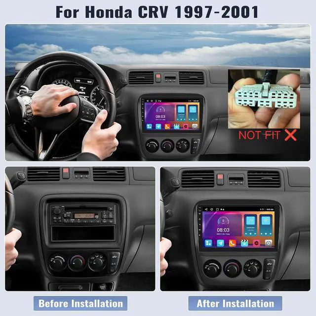 Alt view image 2 of 5 - Android Car Stereo for Honda CRV 1997 1998 1999 2000 2001 Manual AC 2G+64G with Carplay Android Auto Mirror Link 9 inch Touchscreen with GPS Navigation WiFi 26UI Bluetooth FM Backup Camera