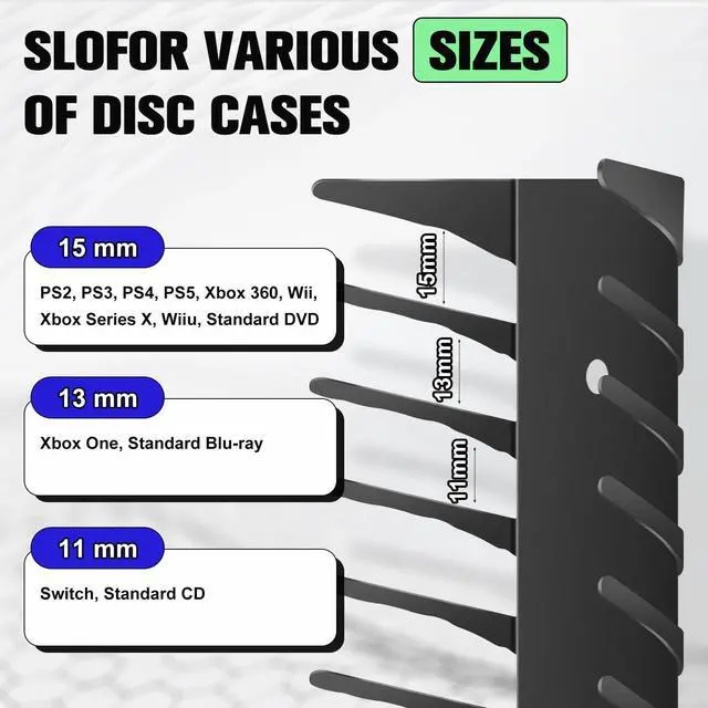 Alt view image 3 of 6 - 4-Pack Wall Mount DVD Holder, Heavy-Duty Metal Floating Video Game Storage Rack Holds 76 Games, Organizer for PS5, PS4, Xbox, Switch Game Cases CD Holder, DVD Shelf