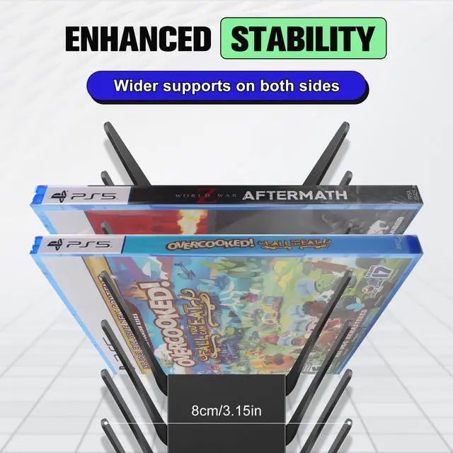 Alt view image 4 of 6 - 4-Pack Wall Mount DVD Holder, Heavy-Duty Metal Floating Video Game Storage Rack Holds 76 Games, Organizer for PS5, PS4, Xbox, Switch Game Cases CD Holder, DVD Shelf