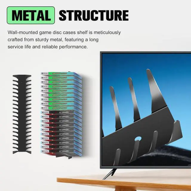 Alt view image 5 of 6 - 4-Pack Wall Mount DVD Holder, Heavy-Duty Metal Floating Video Game Storage Rack Holds 76 Games, Organizer for PS5, PS4, Xbox, Switch Game Cases CD Holder, DVD Shelf