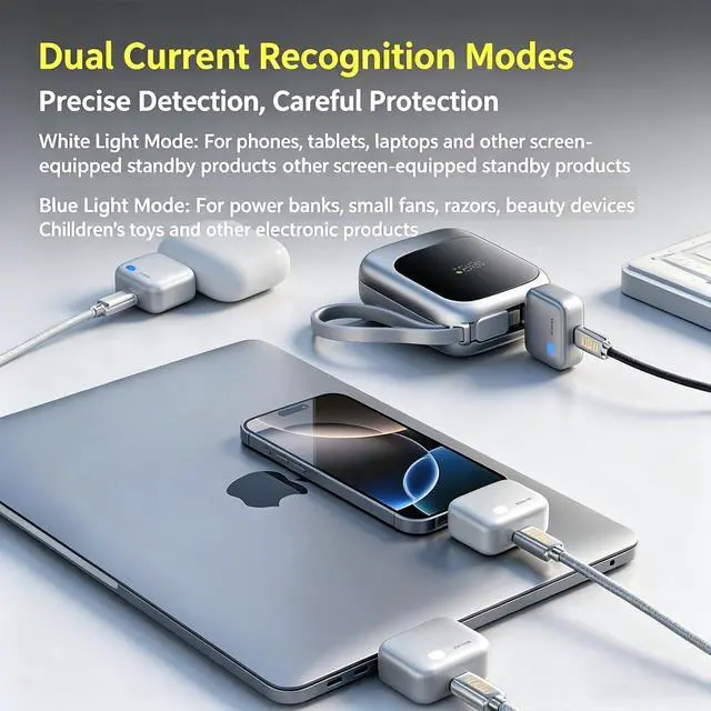 Alt view image 3 of 6 - Smart Auto Disconnect Charger with USB-C Cable, 140W Auto Shut Off Phone Charger, PD3.1 Passthrough, Dual-Mode, Full Charge Disconnector for Phones, Laptops and Tablets and More