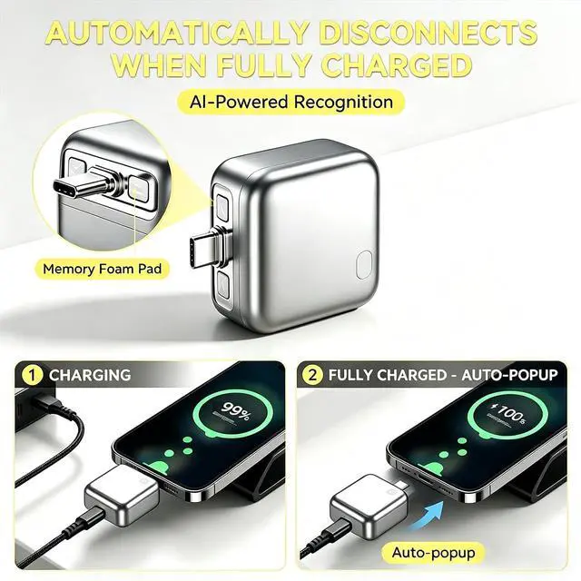 Alt view image 4 of 6 - Smart Auto Disconnect Charger with USB-C Cable, 140W Auto Shut Off Phone Charger, PD3.1 Passthrough, Dual-Mode, Full Charge Disconnector for Phones, Laptops and Tablets and More