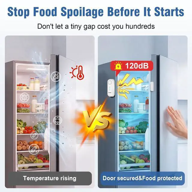 Alt view image 3 of 6 - Freezer Door Alarm When Left Open with 0-4Mins Delay, White 1PC | 0-120dB Adjustable Volume, Freezer Alarm Prevent Food Spoilage from Doors Left Open, Garage And Basement Use