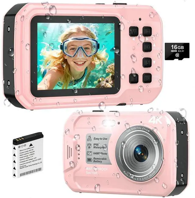 Main image of 4K Underwater Camera, Autofocus Floatable Waterproof Camera with IPS HD Screen, 64MP 16FT Waterproof Digital Camera with 16GB Card
