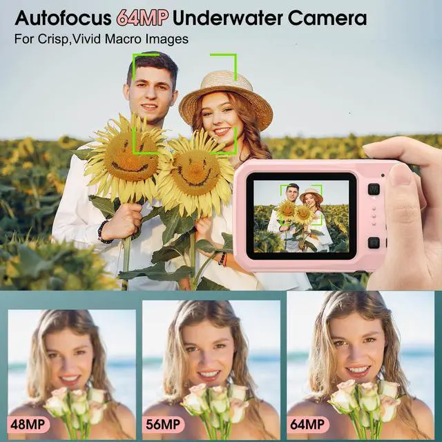 Alt view image 3 of 6 - 4K Underwater Camera, Autofocus Floatable Waterproof Camera with IPS HD Screen, 64MP 16FT Waterproof Digital Camera with 16GB Card