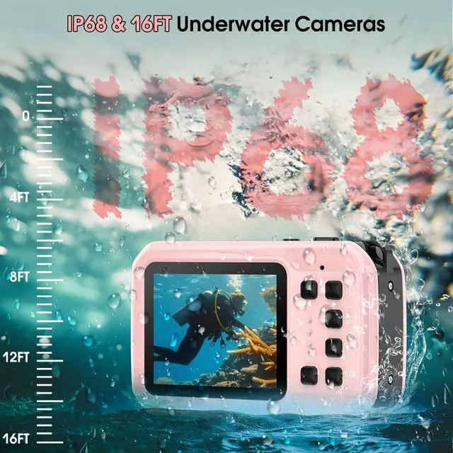 Alt view image 5 of 6 - 4K Underwater Camera, Autofocus Floatable Waterproof Camera with IPS HD Screen, 64MP 16FT Waterproof Digital Camera with 16GB Card