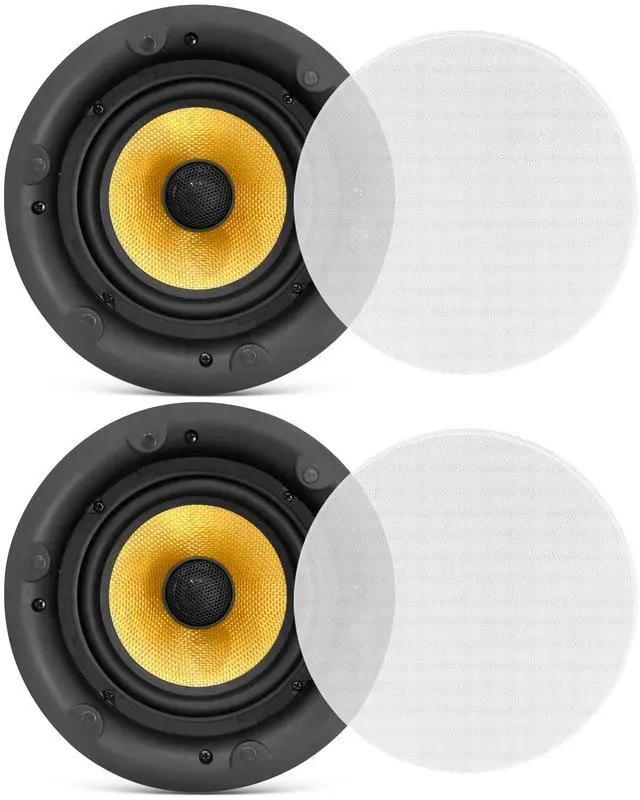 Main image of 6.5" in-Ceiling in-Wall Speakers Pair - 2-Way Hi-Fi Flush Mount Speaker Set w/Magnetic Grills, 300W Max, 8 Ohm, 70Hz-22kHz, 7.9" Cutout - PDIC68FG