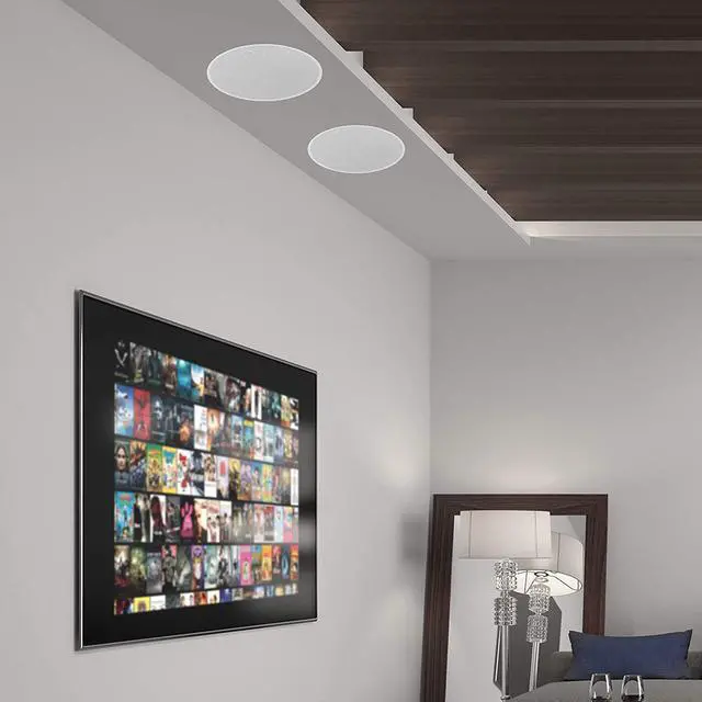 Alt view image 2 of 6 - 6.5" in-Ceiling in-Wall Speakers Pair - 2-Way Hi-Fi Flush Mount Speaker Set w/Magnetic Grills, 300W Max, 8 Ohm, 70Hz-22kHz, 7.9" Cutout - PDIC68FG