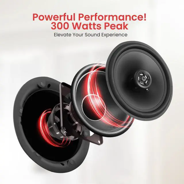 Alt view image 5 of 6 - 6.5" in-Ceiling in-Wall Speakers Pair - 2-Way Hi-Fi Flush Mount Speaker Set w/Magnetic Grills, 300W Max, 8 Ohm, 70Hz-22kHz, 7.9" Cutout - PDIC68FG