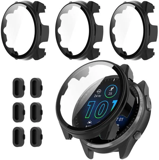 Main image of 3+6 Pack for Garmin Forerunner 965 Hard PC Screen Protector Case | With Charger Port,Built-in Tempered Glass Film,Full Coverage,All-Around,Shockproof,Bumper,Protective Cover,Accessories