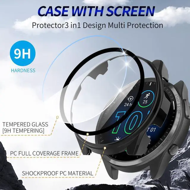 Alt view image 3 of 6 - 3+6 Pack for Garmin Forerunner 965 Hard PC Screen Protector Case | With Charger Port,Built-in Tempered Glass Film,Full Coverage,All-Around,Shockproof,Bumper,Protective Cover,Accessories