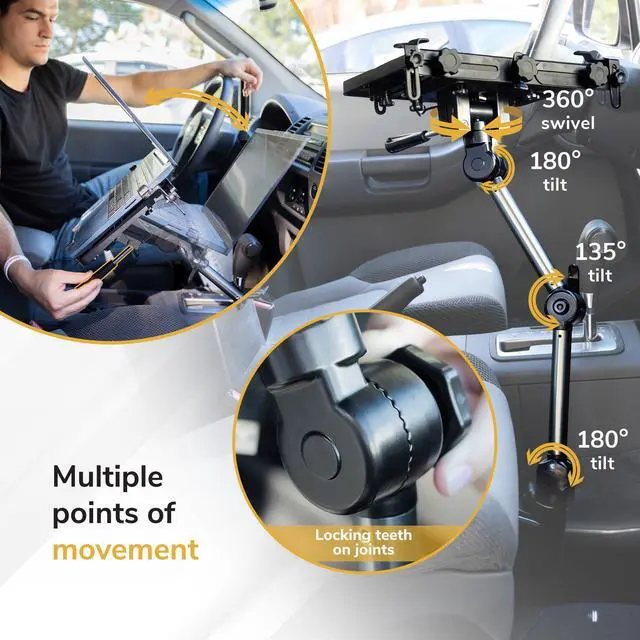 Alt view image 4 of 6 - Car Laptop Mount, No-Drill Passenger Seat Vehicle Stand for Up to 17 Laptops & Tablets, Full Motion with Lockable Joints & USB Cooling Fan