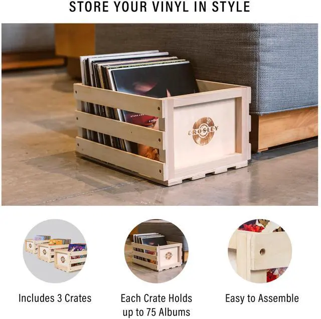 Alt view image 2 of 6 - AC1004A-NA Vinyl Record Storage Crate, Natural | Holds Up to 75 Standard Records, Solid Wood, Easy to Assemble