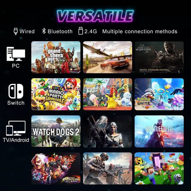 Alt view image 2 of 6 - RGB Wireless Controller with Turbo & Macro, 6-Axis Gyro, Dual Vibration, Screenshot Button Compatible with Nintendo Switch 2 / Switch 1 / Lite/OLED, PC - 2-Pack