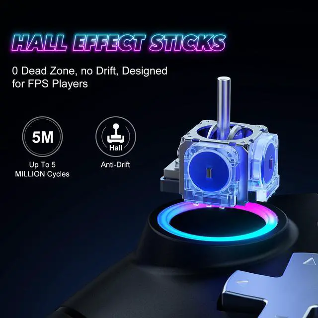 Alt view image 6 of 6 - RGB Wireless Controller with Turbo & Macro, 6-Axis Gyro, Dual Vibration, Screenshot Button Compatible with Nintendo Switch 2 / Switch 1 / Lite/OLED, PC - 2-Pack