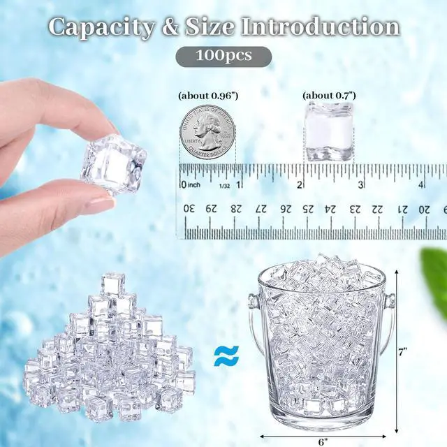 Alt view image 2 of 6 - 100 PCS Clear Fake Ice Cubes, 0.7'' Acrylic Fake Ice Vase Fillers | Table Centerpiece Photography Accessories Food Props, Table Scatter Decoration