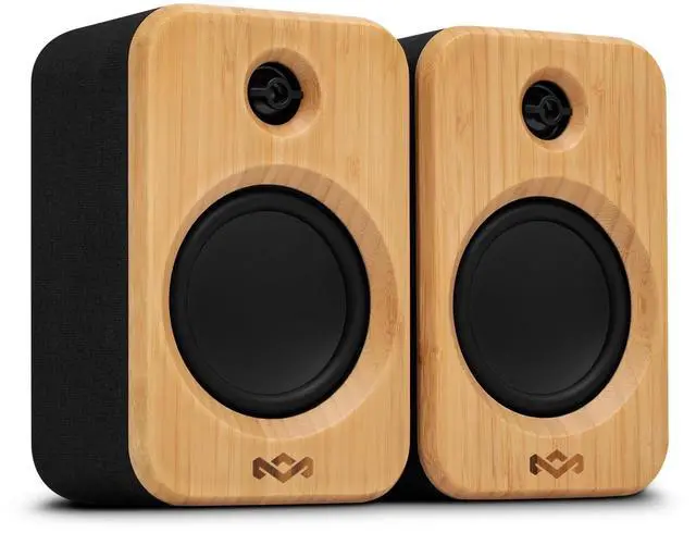 Main image of House of Get Together Duo 2 Bluetooth Bookshelf Speakers, Hybrid Wired + Wireless Design, 25Hr Playtime, Upgraded Signature Sound, RCA & AUX Inputs, Bamboo & Rewind Fabric