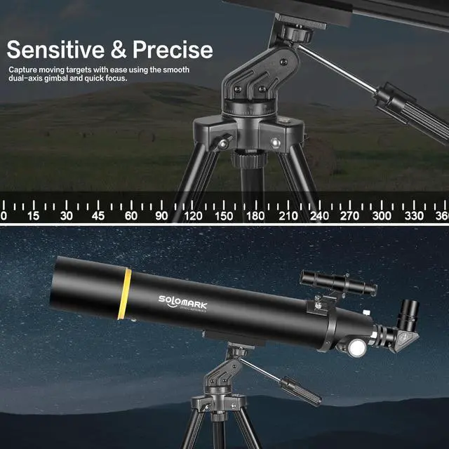 Alt view image 3 of 6 - Telescopes for Adults Astronomy, 80mm Aperture 900mm Professional Refractor Telescope for Kids & Beginners, Compact and Portable Travel Telescopio with Carrying Bag
