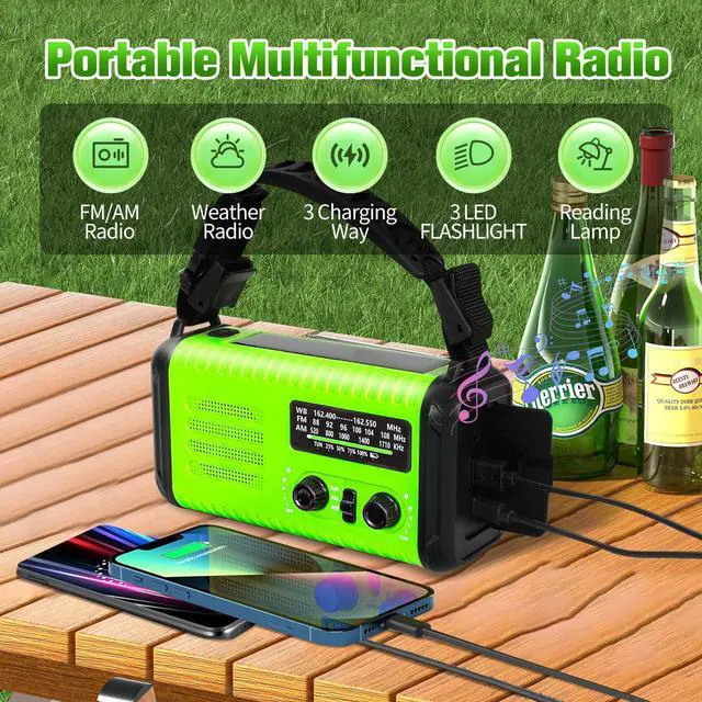 Alt view image 2 of 6 - Emergency NOAA Weather Radio AM/FM, with Portable Solar/Hand Crank/USB Charging, 20000mAh/74000mWh Rechargeable Battery and Flashlight SOS Siren Lamp for Indoor/Outdoor Emergencies
