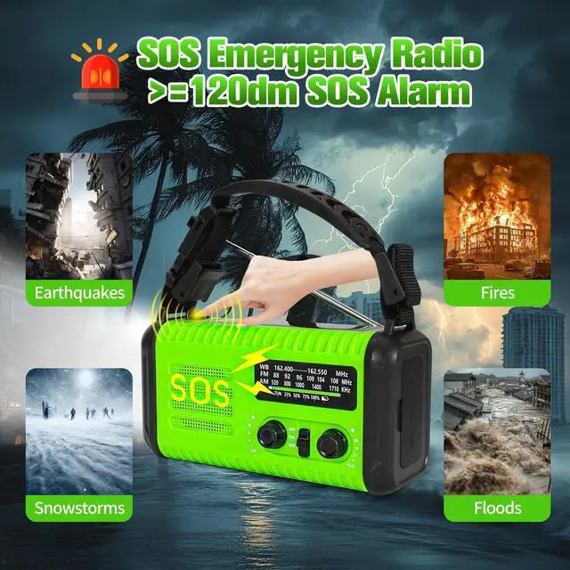 Alt view image 6 of 6 - Emergency NOAA Weather Radio AM/FM, with Portable Solar/Hand Crank/USB Charging, 20000mAh/74000mWh Rechargeable Battery and Flashlight SOS Siren Lamp for Indoor/Outdoor Emergencies