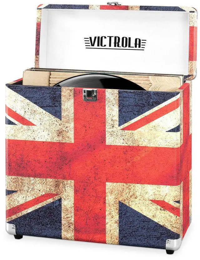 Main image of Collector Record Storage Case Holds 30+ Vinyl Turntable Records, Heavy-Duty Hardware, Hinges, & Smart Metal Corners, Portable with Easy-Carry Handle (UK Flag)