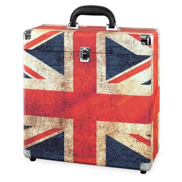 Alt view image 3 of 4 - Collector Record Storage Case Holds 30+ Vinyl Turntable Records, Heavy-Duty Hardware, Hinges, & Smart Metal Corners, Portable with Easy-Carry Handle (UK Flag)