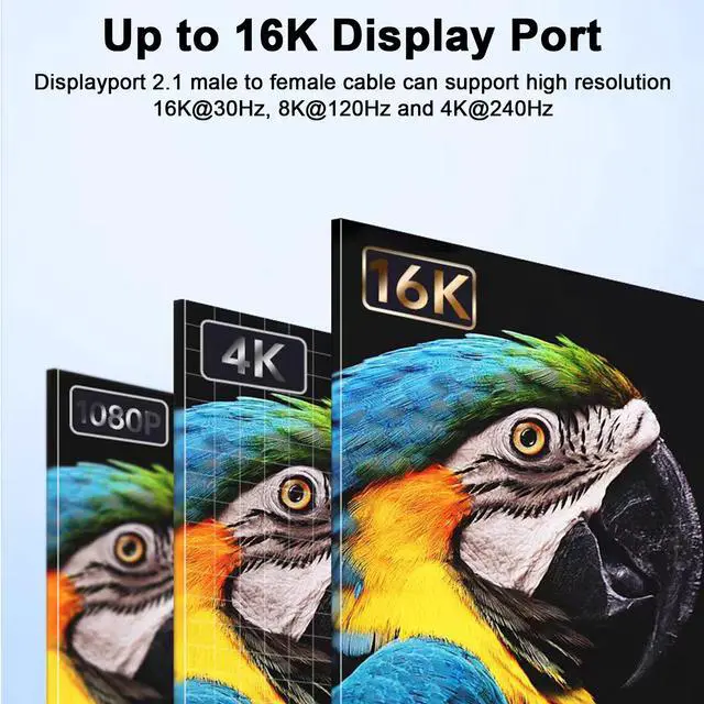 Alt view image 3 of 6 - 16K Displayport 2.1 Cable 1.5FT, 90 Degree Up Angle Displayport Extension Cable, 54Gbps DP Support for 16K@30Hz, 8K@120Hz, 4K@240Hz 165Hz, HDR, HDCP,Gaming Monitor, TV, Graphics
