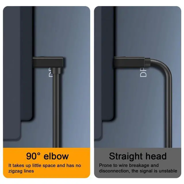 Alt view image 4 of 6 - 16K Displayport 2.1 Cable 1.5FT, 90 Degree Up Angle Displayport Extension Cable, 54Gbps DP Support for 16K@30Hz, 8K@120Hz, 4K@240Hz 165Hz, HDR, HDCP,Gaming Monitor, TV, Graphics
