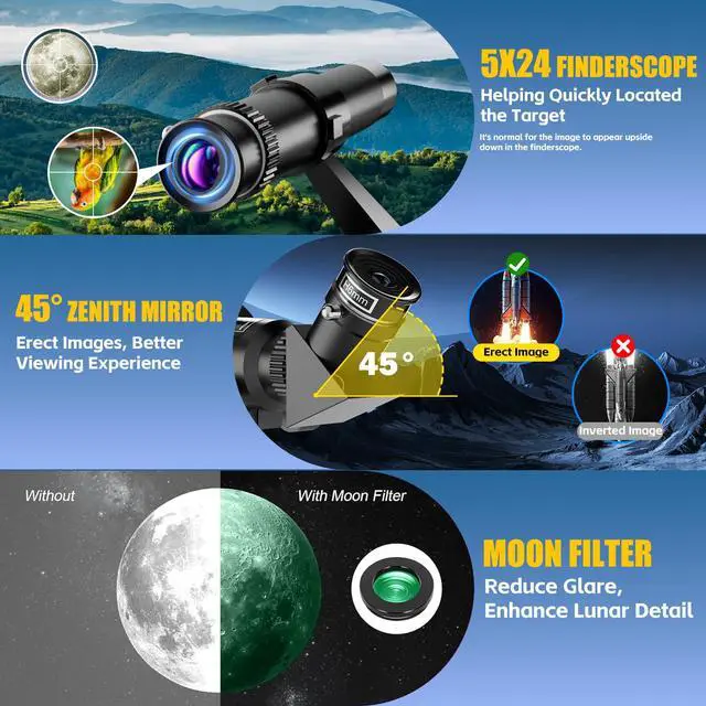 Alt view image 4 of 6 - Telescope, Telescope for Kids & Adults, 70mm Aperture 500mm Refractor Telescopes for Astronomy Beginners with Tripod, Moon Filter, Phone Adapter & Backpack, Gifts for Kids & Beginners