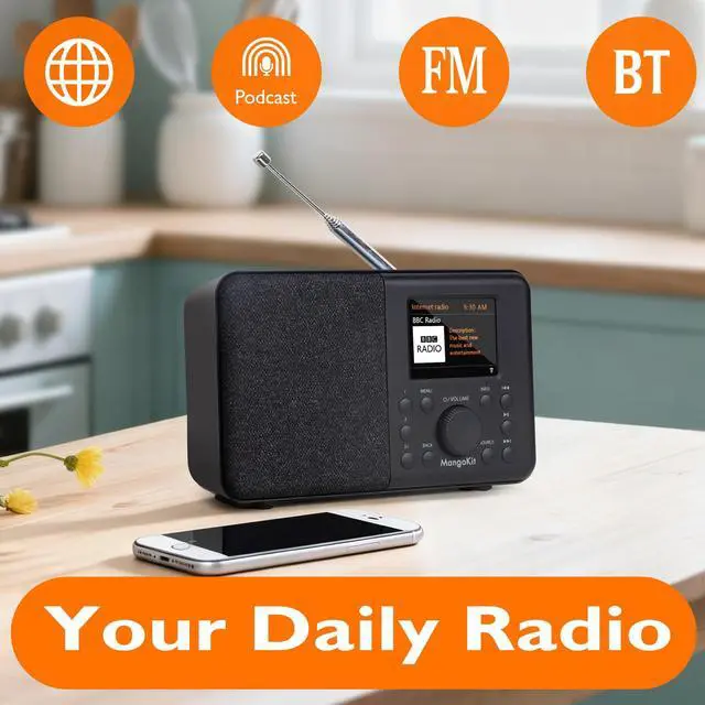 Alt view image 2 of 6 - SR10 WiFi Radio, Bluetooth, FM & Internet, Black | 60 presets, dual alarms, colour display, OKTIV App control, podcast player, mains or AA battery, headphone jack, compact
