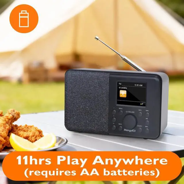Alt view image 5 of 6 - SR10 WiFi Radio, Bluetooth, FM & Internet, Black | 60 presets, dual alarms, colour display, OKTIV App control, podcast player, mains or AA battery, headphone jack, compact