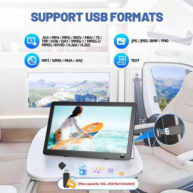 Alt view image 6 of 6 - 14 inch Portable TV with Upgraded Antenna, LCD Monitor 1080P | HDMI/USB/AV in, Small Portable TV for Camping, Car, RV, Home, Remote Control