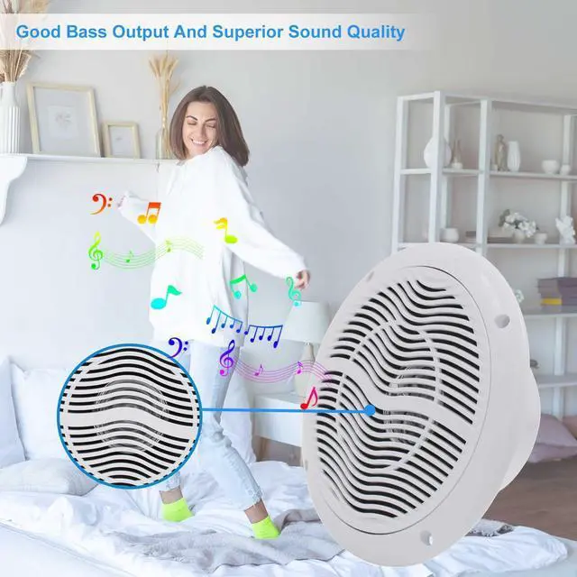 Alt view image 4 of 6 - 6.5 Inch 2-Way Waterproof Marine Bluetooth Ceiling Speakers, 120W Flush Mount, Suitable for Boat ATV UTV Golf Cart Camper RV Hot Tub Bathroom Outdoor, 1 Pair, White