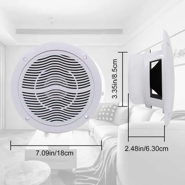 Alt view image 6 of 6 - 6.5 Inch 2-Way Waterproof Marine Bluetooth Ceiling Speakers, 120W Flush Mount, Suitable for Boat ATV UTV Golf Cart Camper RV Hot Tub Bathroom Outdoor, 1 Pair, White