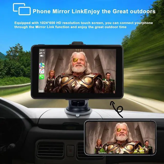 Alt view image 4 of 6 - 7-inch Portable Carplay Screen for Car Compatable with Apple CarPlay and Android Auto,Wireless Car Play Unit with GPS Navigation,Bluetooth,Mirror Link,Touch Screen for All Vehicles (7Inch)