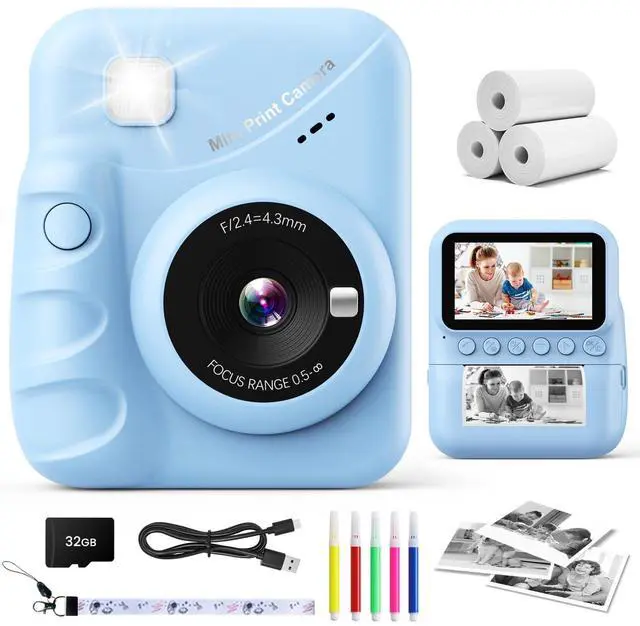 Main image of Kids Camera Instant Print, 3.0'' Screen 48MP Photo Instant Camera for Kids with 32GB Card, 1080P HD Digital Child Printable Toy, Gift for 3-12 Year Old Girls Boys